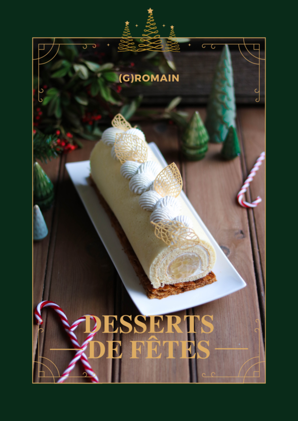 La couverture du ebook "Desserts de fête" représentant une bûche roulée aux pommes caramélisées