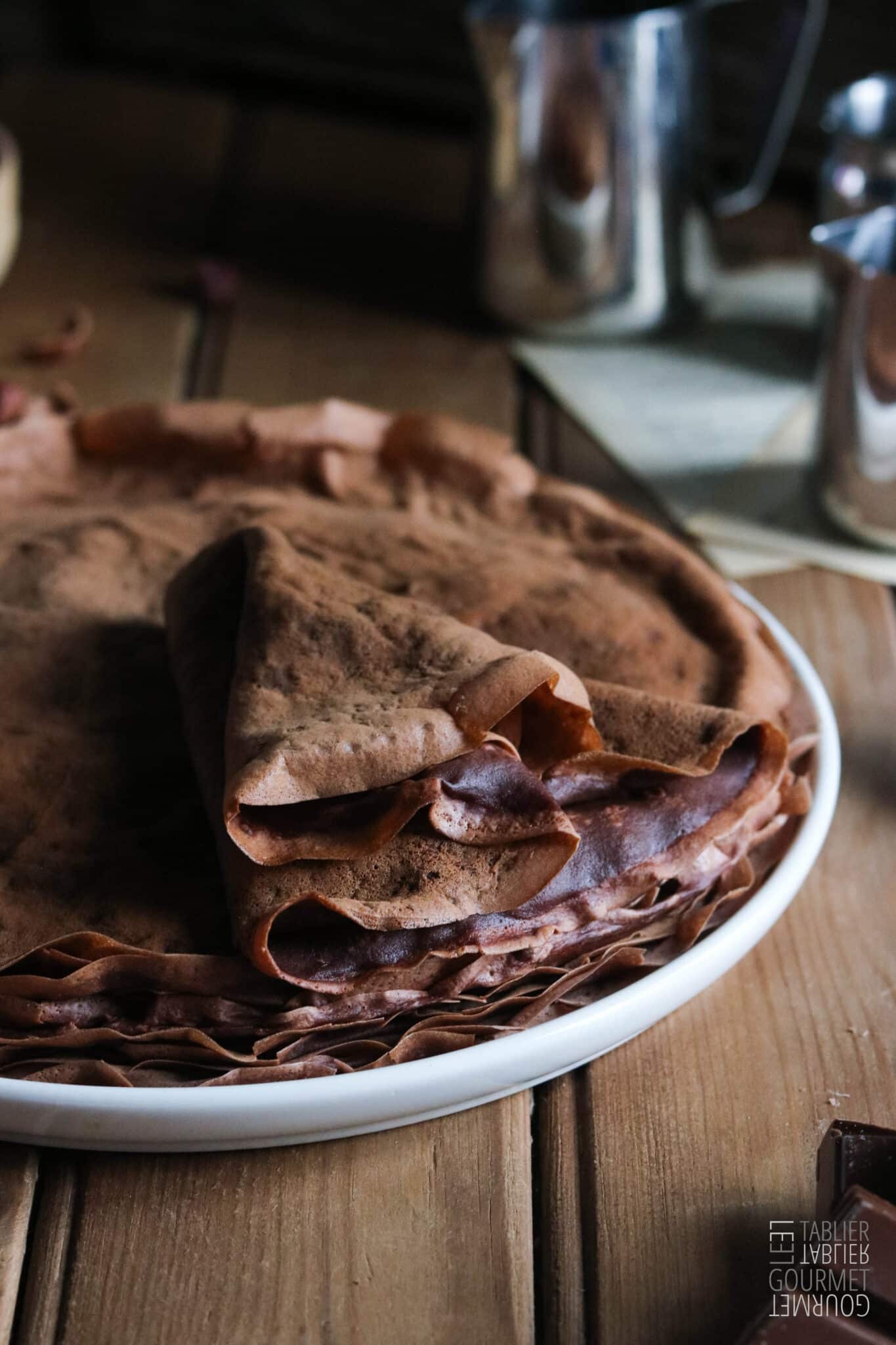 Zoom sur les crêpes cacao et noisettes pliées