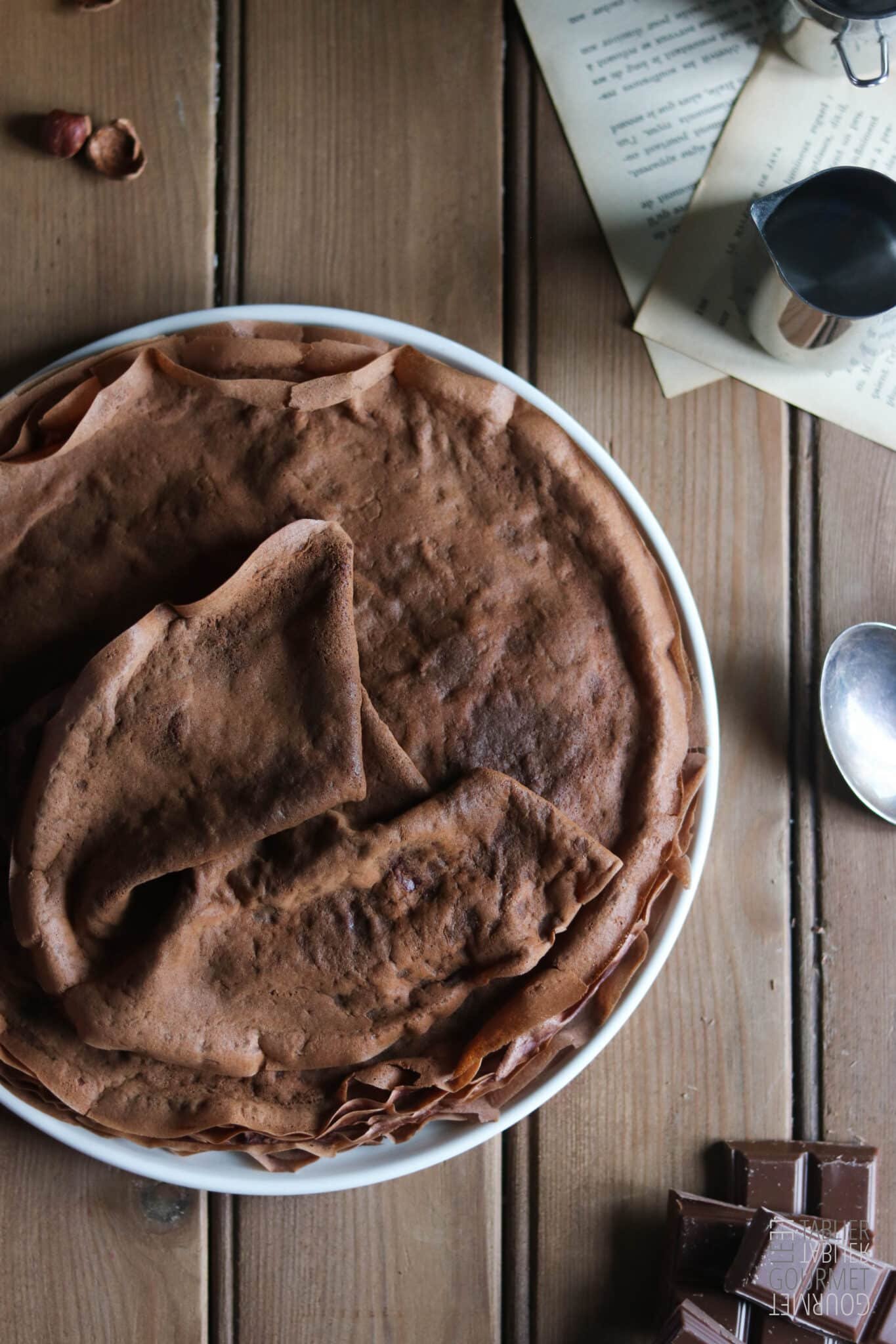 Les crêpes cacao et noisettes vues de dessus