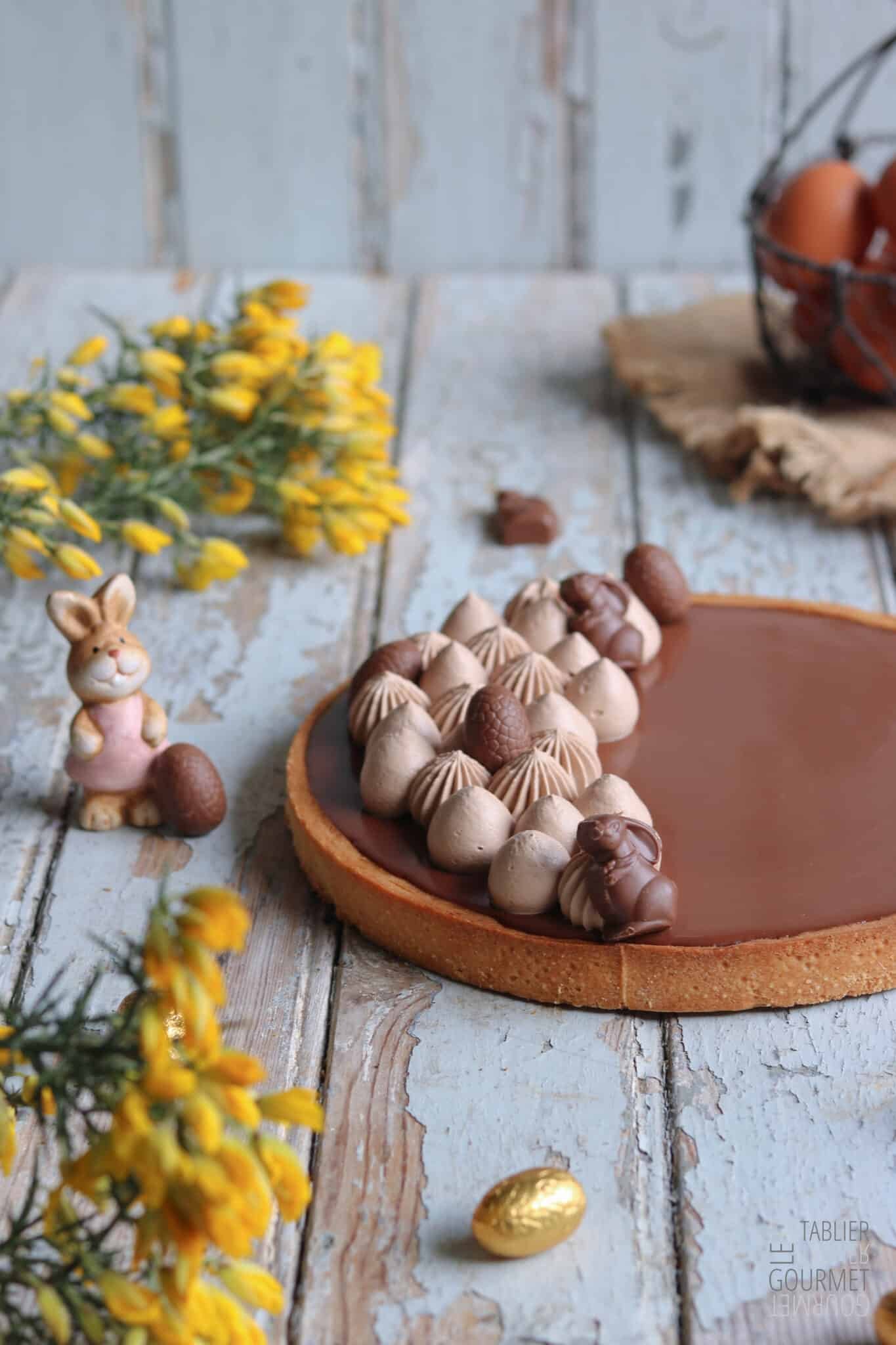 La tarte au chocolat et caramel de Pâques